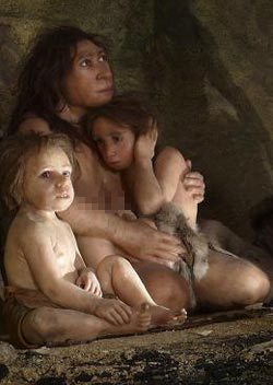 neanderthal donna con bambini